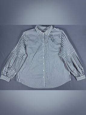 NWT Chico’s Striped Billow Sleeve Poplin Button Down XXL 4